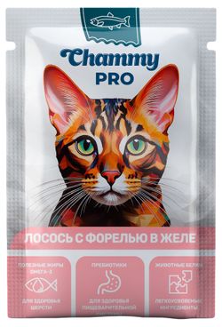 Корм влажный для кошек Chammy PRO лосось с форелью в желе, 85 г