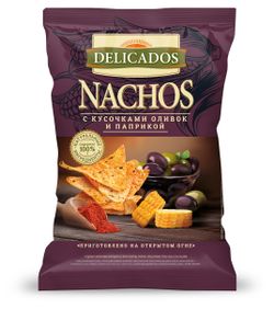 Чипсы кукурузные Delicados Nachos с кусочками оливок и паприкой, 150 г