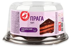 Торт бисквитный АШАН Красная птица Прага со сливочным кремом и яблочным повидлом охлажденный, 500 г