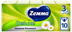 Платочки бумажные носовые Zemma Deluxe Ромашка 3 слоя, 10х10 шт