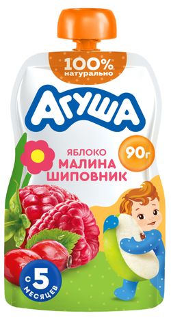 Пюре «Агуша» Яблоко малина шиповник с 5 мес., 90 г