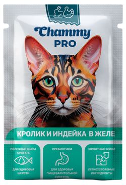Корм влажный для кошек Chammy PRO кролик и индейка в желе, 85 г