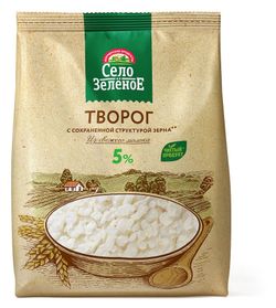 Творог зерненый «Село зеленое» в пакете 5% БЗМЖ, 500 г
