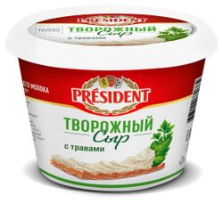 Сыр творожный President с травами БЗМЖ, 140 г