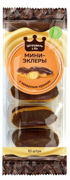 Пирожные заварные «Штрудель&КО» Эклеры Бельгийские мини со сливочным кремом 10 шт, 150 г