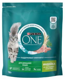 Корм сухой для кошек живущих в домашних условиях Purina ONE с индейкой, 750 г
