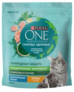 Корм сухой для кошек Purina ONE Природа Здоровья со спирулиной и курицей, 680 г