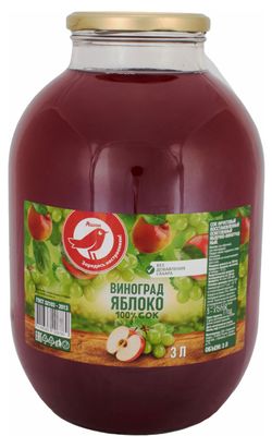Сок яблочно-виноградный АШАН Красная Птица, 3 л