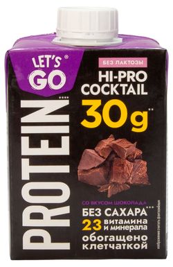 Коктейль молочный протеиновый Let's Go Protein высокобелковый со вкусом шоколада без сахара без лактозы 0% БЗМЖ, 500 г