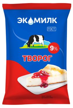 Творог классический «Экомилк» брикет 9% ГОСТ БЗМЖ, 180 г