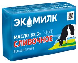 Масло сладко-сливочное «Экомилк» Традиционное несоленое высший сорт брикет 82,5% ГОСТ БЗМЖ, 330 г
