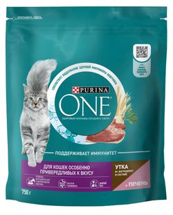 Корм сухой для кошек особенно привередливых к вкусу Purina ONE с уткой и печенью, 750 г