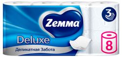 Туалетная бумага Zemma Deluxe Деликатная Забота 3 слоя, 8 рулонов