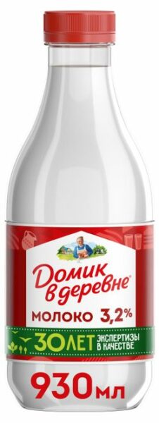 Молоко пастеризованное питьевое «Домик в деревне» нормализованное 3,2% БЗМЖ охлажденное, 930 мл