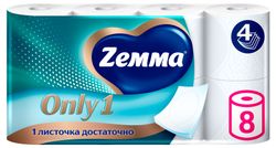 Туалетная бумага Zemma Only1 без аромата 4 слоя, 8 рулонов