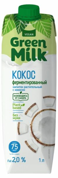 Напиток растительный ферментированный Green Milk Vegan кокос на ячменно-нутовой основе без сахара, муки и лактозы, 1 л