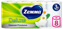 Туалетная бумага Zemma Deluxe Нежная Ромашка 3 слоя, 8 рулонов