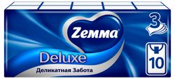 Платочки бумажные носовые Zemma Деликатная Забота 3 слоя, 10 х 10 шт