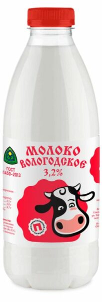 Молоко пастеризованное питьевое «Вологодское» цельное обезжиренное 3,2% ГОСТ БЗМЖ охлажденное, 930 г