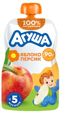 Пюре фруктовое «Агуша» яблоко-персик с 6 мес., 90 г