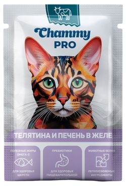 Корм влажный для кошек Chammy PRO телятина и печень в желе, 85 г