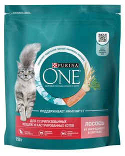 Корм сухой для стерилизованных и кастрированных кошек Purina ONE с лососем, 750 г
