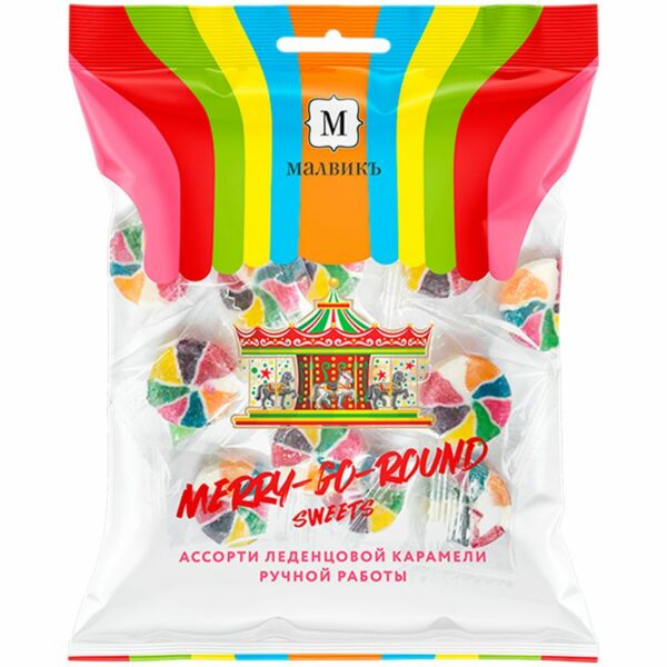 Карамель Малвикъ Merry-Go-Round Sweets со вкусом баббл-гам 100г