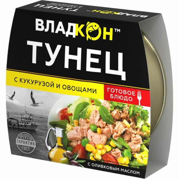 Тунец Владкон филе-кусочки желтопёрый с кукурузой и овощами в масле 160г