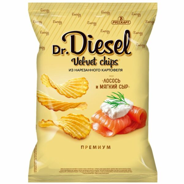 Чипсы Dr. Diesel Лосось и мягкий сыр из натурального картофеля рифленые 220г