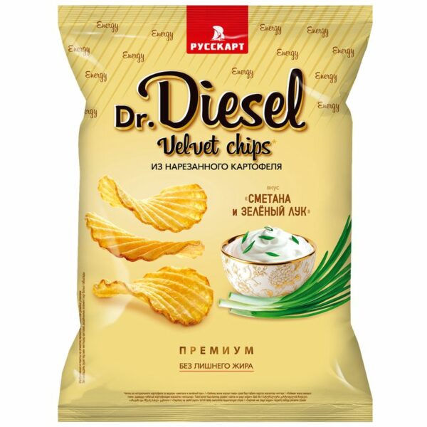 Чипсы Dr. Diesel Сметана и зелёный лук из натурального картофеля 120г