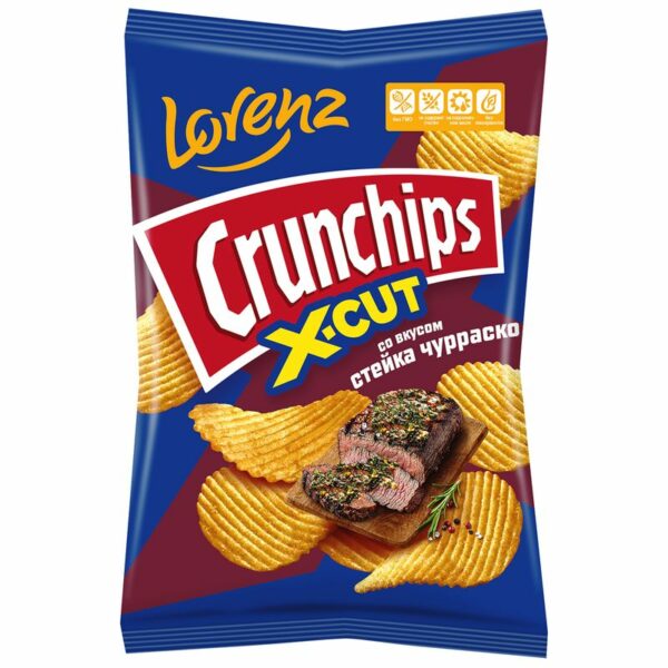 Чипсы Crunchips X-Cut со вкусом стейка чурраско картофельные рифленые 130г