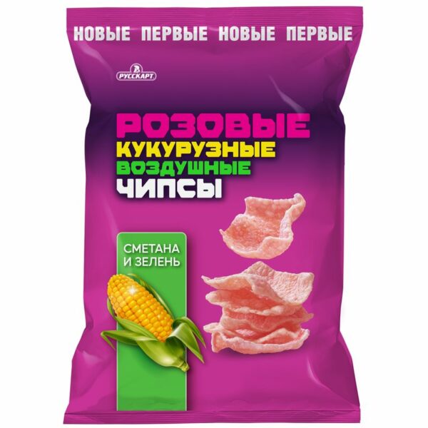 Чипсы Русскарт кукурузные Сметана и зелень розовые 70г