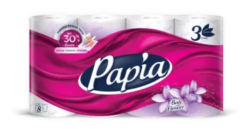 Бумага туалетная Papia Балийский Цветок 3 слоя 8 рулонов