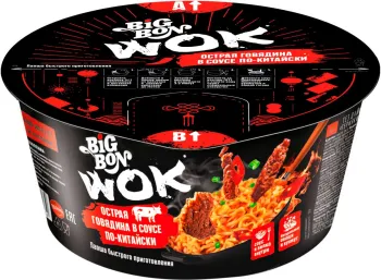 Лапша BigBon Wok Острая говядина в соусе по-китайски 85г