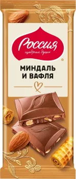 Шоколад Россия Щедрая Душа молочный с миндалем и вафлей 72г
