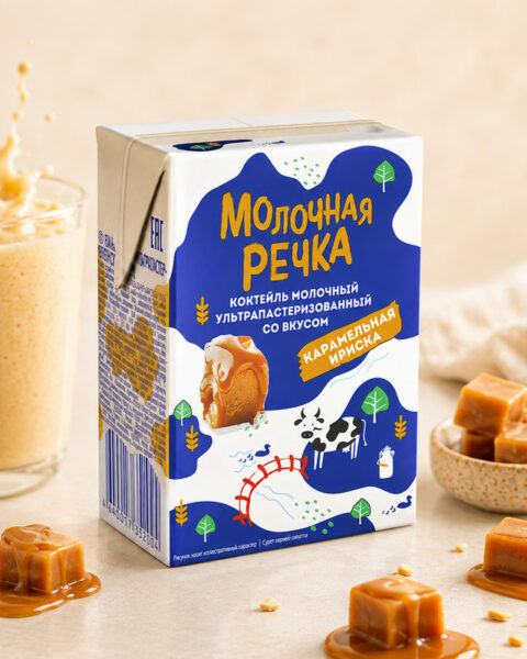 Молочный коктейль, Молочная Речка, карамельная ириска, 2%, БЗМЖ, 0,2 л