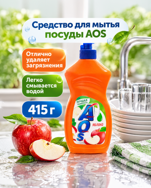 Средство для мытья посуды, AOS, 415 г, в ассортименте