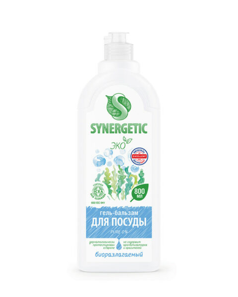Гель-бальзам для посуды, SYNERGETIC, 800 мл, в ассортименте
