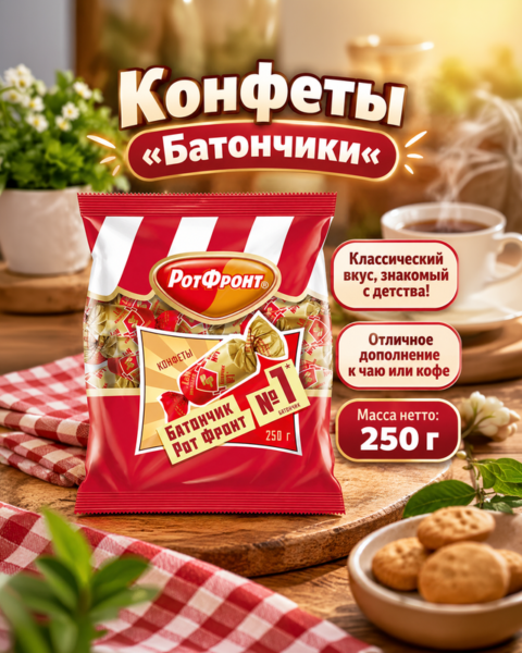 Конфеты "Батончики", Рот Фронт, 250 г, в ассортименте