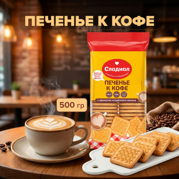 Печенье сахарное "К кофе", Сладиал, 500 г