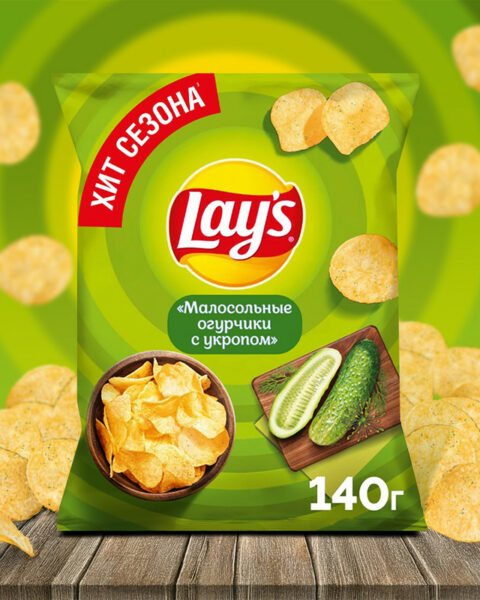 Чипсы, Lay's, малосольные огурчики с укропом, 140 г