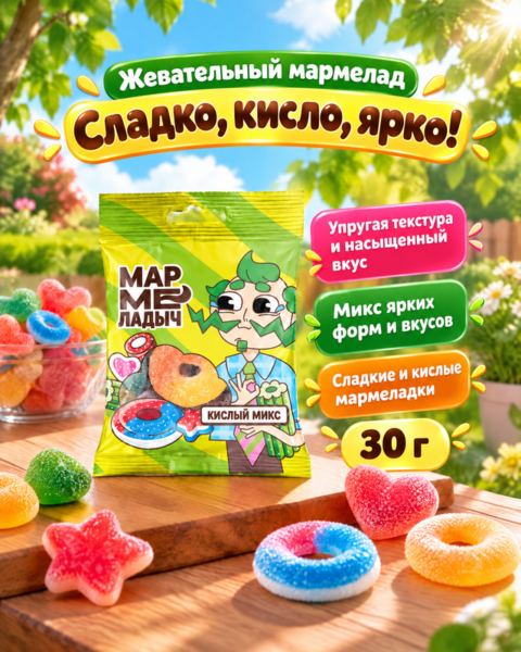 Мармелад жевательный, Мармеладыч, 30 г, в ассортименте
