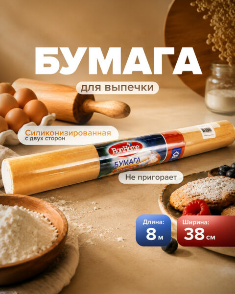 Бумага для выпечки, BonHome, 8 м х 38 см