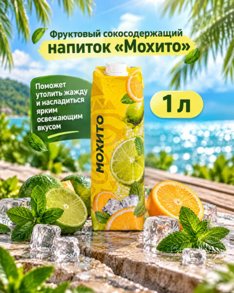 Напиток фруктовый сокосодержащий "Мохито", Wish Mix, 1 л