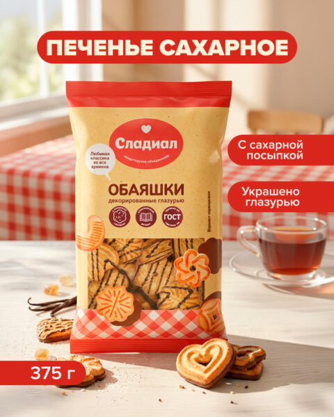 Печенье сахарное "Обаяшки", Сладиал, с посыпкой, 375 г