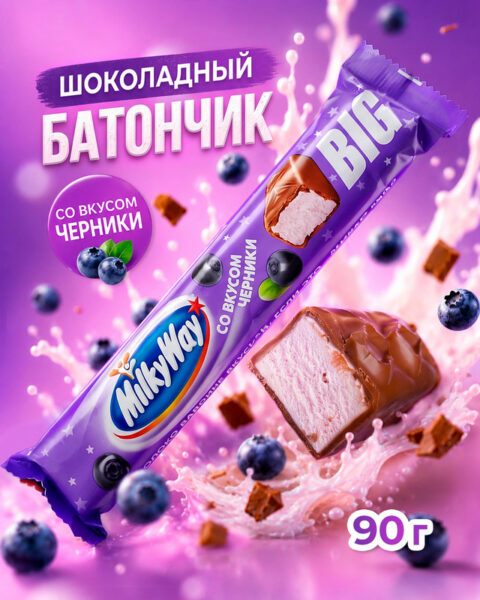 Шоколадный батончик, Milky Way, черника, 90 г