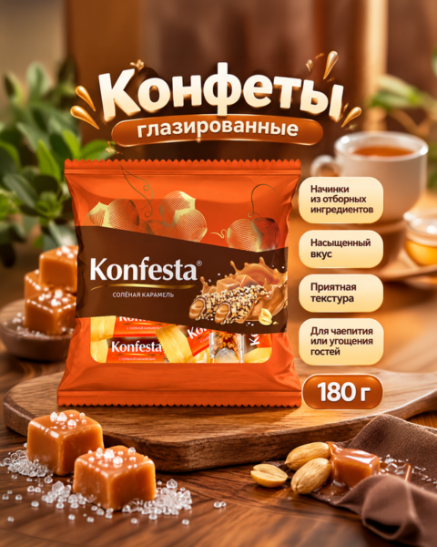 Конфеты глазированные, Konfesta, 180 г, в ассортименте