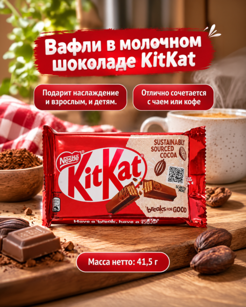 Вафли в молочном шоколаде, KitKat, 41,5 г