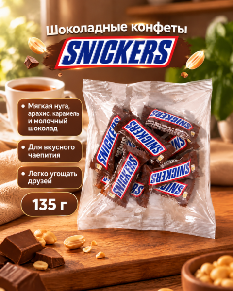 Шоколадные конфеты "Minis", Snickers, 135 г