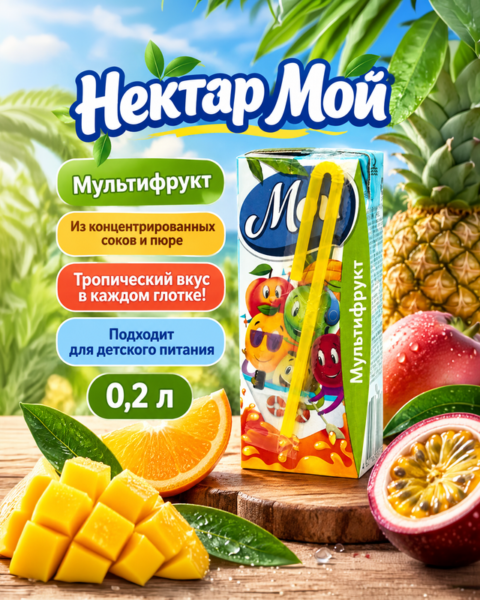 Нектар, Мой, мультифрукт, 0,2 л